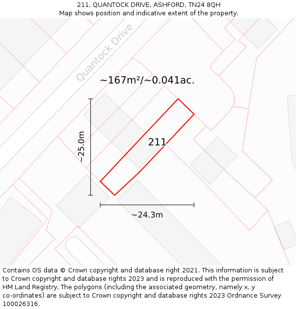 211, QUANTOCK DRIVE, ASHFORD, TN24 8QH: Plot and title map