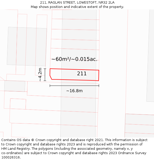 211, RAGLAN STREET, LOWESTOFT, NR32 2LA: Plot and title map