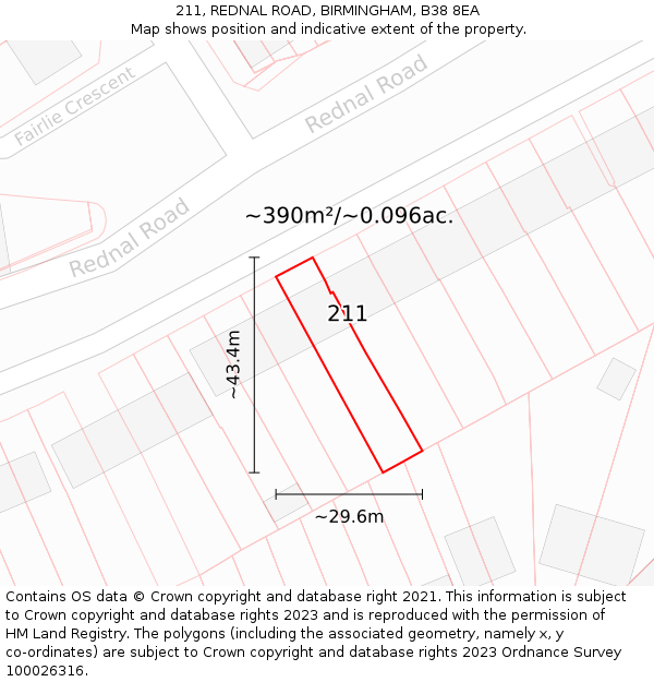 211, REDNAL ROAD, BIRMINGHAM, B38 8EA: Plot and title map