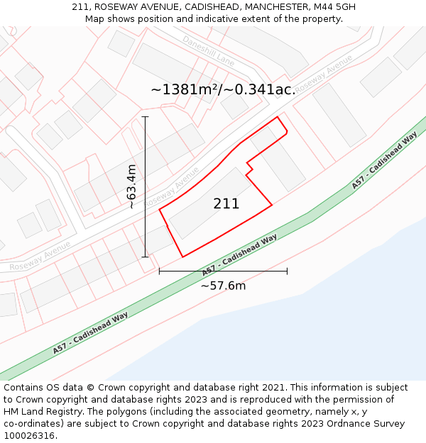 211, ROSEWAY AVENUE, CADISHEAD, MANCHESTER, M44 5GH: Plot and title map