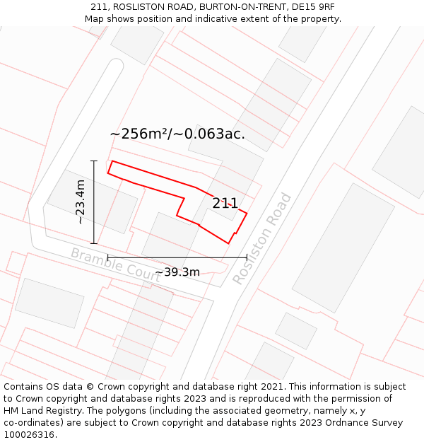 211, ROSLISTON ROAD, BURTON-ON-TRENT, DE15 9RF: Plot and title map
