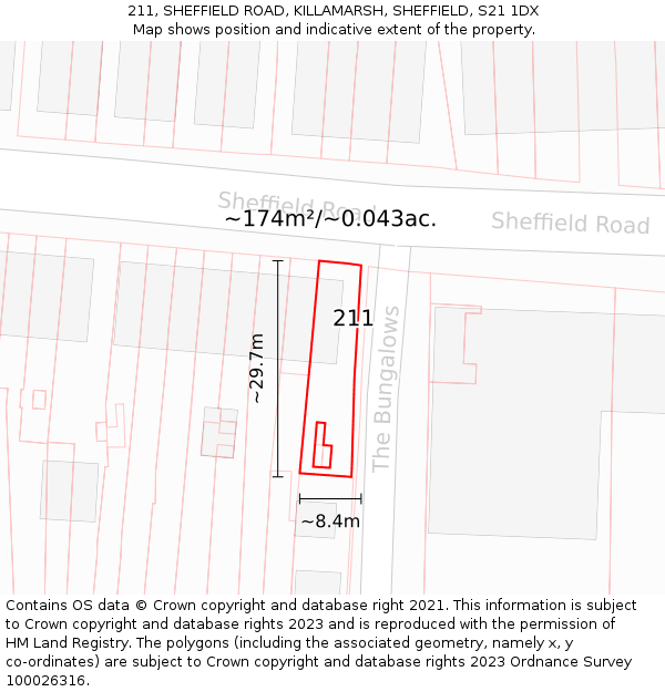 211, SHEFFIELD ROAD, KILLAMARSH, SHEFFIELD, S21 1DX: Plot and title map
