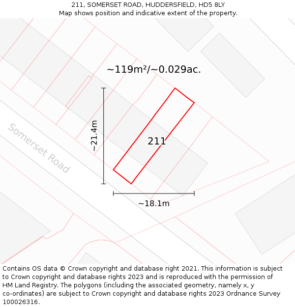 211, SOMERSET ROAD, HUDDERSFIELD, HD5 8LY: Plot and title map