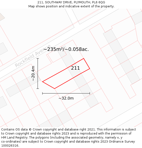 211, SOUTHWAY DRIVE, PLYMOUTH, PL6 6QG: Plot and title map