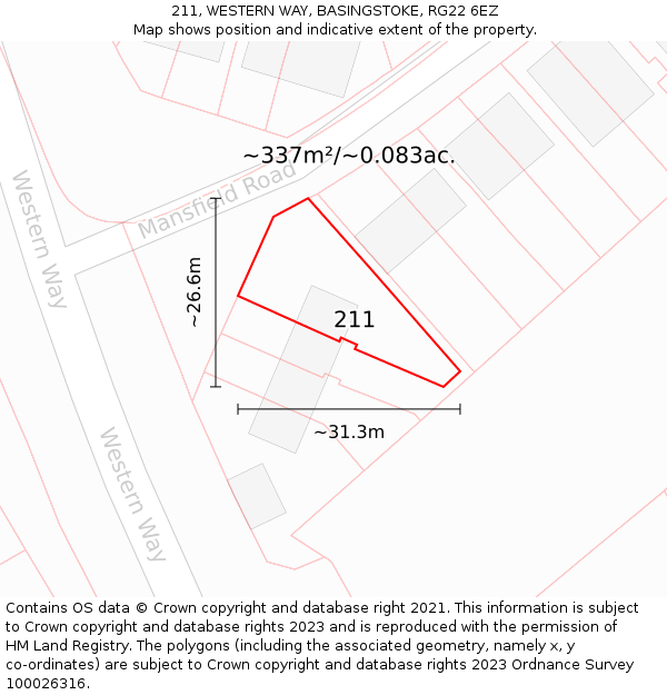 211, WESTERN WAY, BASINGSTOKE, RG22 6EZ: Plot and title map