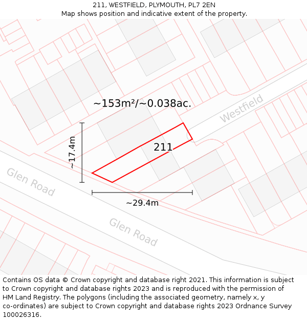211, WESTFIELD, PLYMOUTH, PL7 2EN: Plot and title map