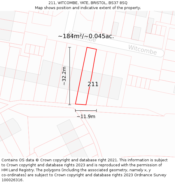 211, WITCOMBE, YATE, BRISTOL, BS37 8SQ: Plot and title map