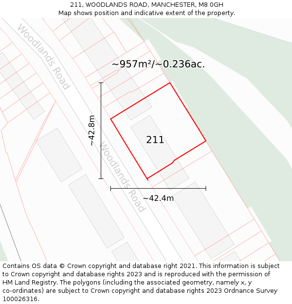 211, WOODLANDS ROAD, MANCHESTER, M8 0GH: Plot and title map
