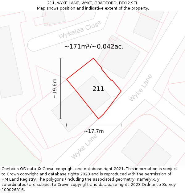 211, WYKE LANE, WYKE, BRADFORD, BD12 9EL: Plot and title map