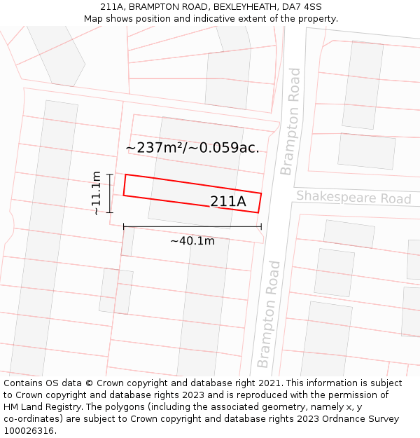 211A, BRAMPTON ROAD, BEXLEYHEATH, DA7 4SS: Plot and title map
