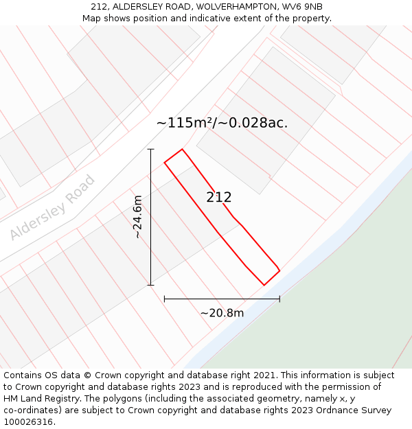 212, ALDERSLEY ROAD, WOLVERHAMPTON, WV6 9NB: Plot and title map