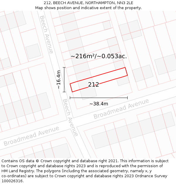 212, BEECH AVENUE, NORTHAMPTON, NN3 2LE: Plot and title map