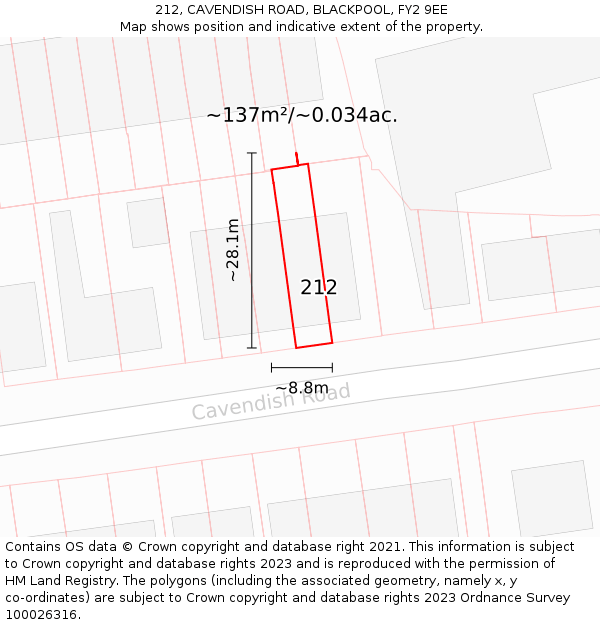 212, CAVENDISH ROAD, BLACKPOOL, FY2 9EE: Plot and title map