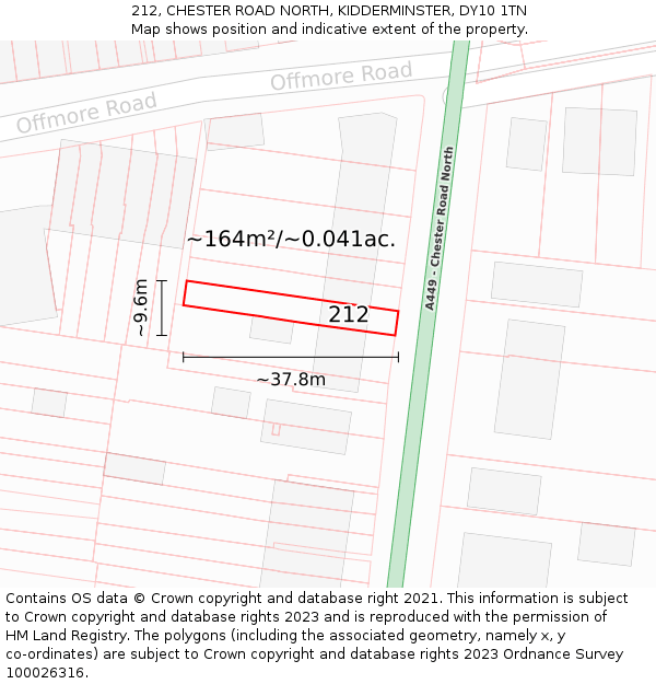 212, CHESTER ROAD NORTH, KIDDERMINSTER, DY10 1TN: Plot and title map