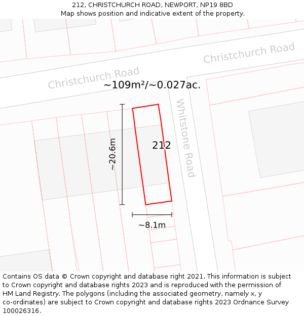 212, CHRISTCHURCH ROAD, NEWPORT, NP19 8BD: Plot and title map