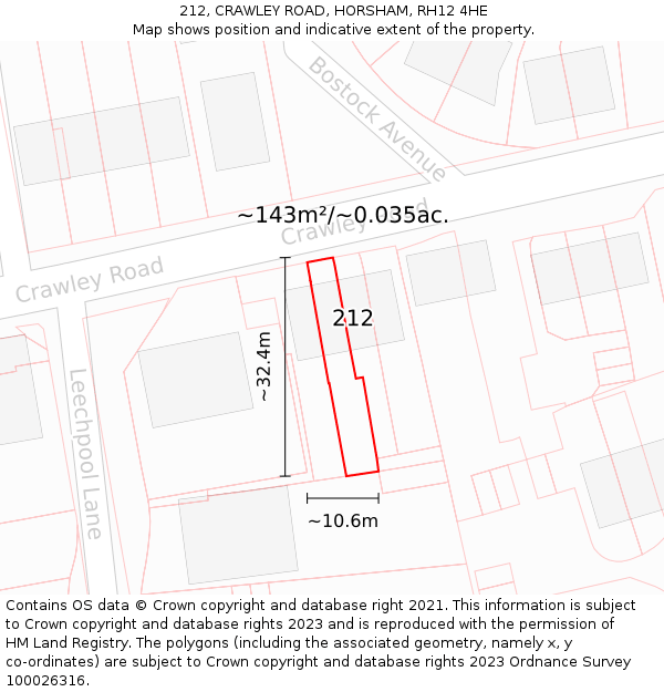212, CRAWLEY ROAD, HORSHAM, RH12 4HE: Plot and title map