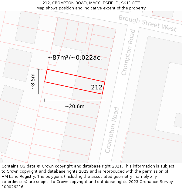 212, CROMPTON ROAD, MACCLESFIELD, SK11 8EZ: Plot and title map