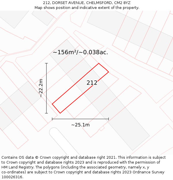 212, DORSET AVENUE, CHELMSFORD, CM2 8YZ: Plot and title map