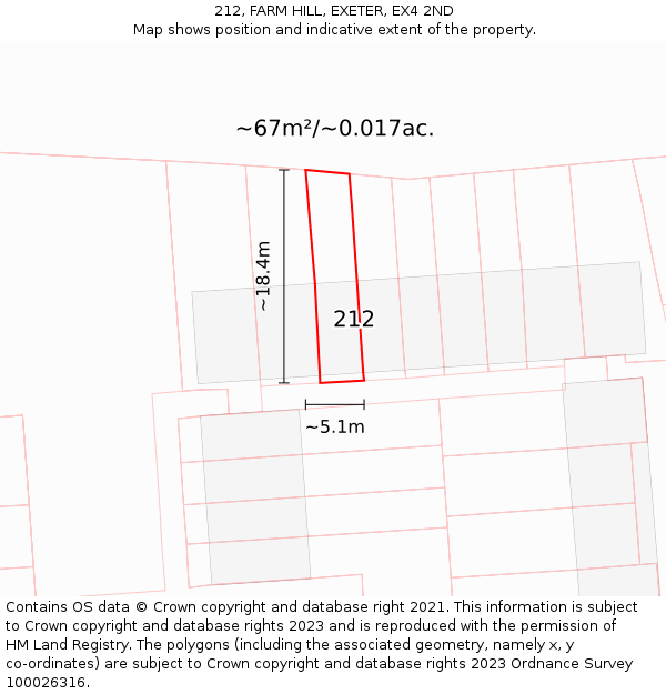 212, FARM HILL, EXETER, EX4 2ND: Plot and title map