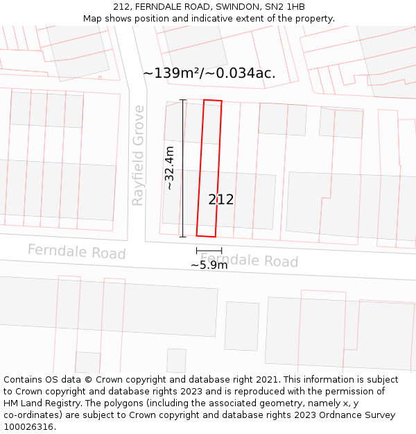212, FERNDALE ROAD, SWINDON, SN2 1HB: Plot and title map