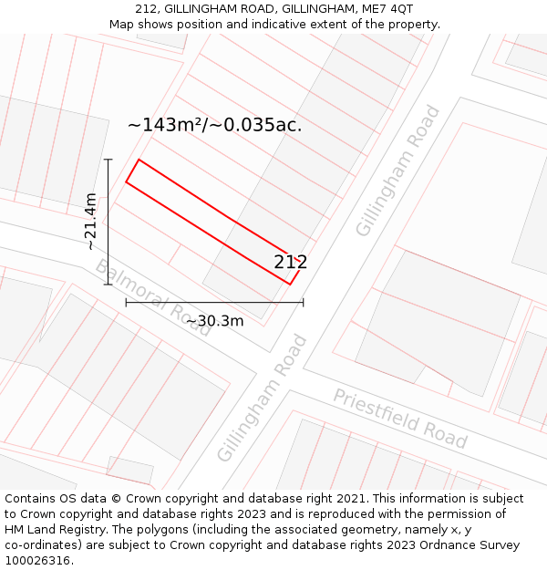 212, GILLINGHAM ROAD, GILLINGHAM, ME7 4QT: Plot and title map