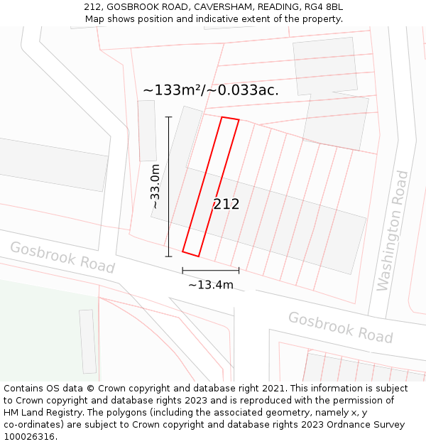 212, GOSBROOK ROAD, CAVERSHAM, READING, RG4 8BL: Plot and title map