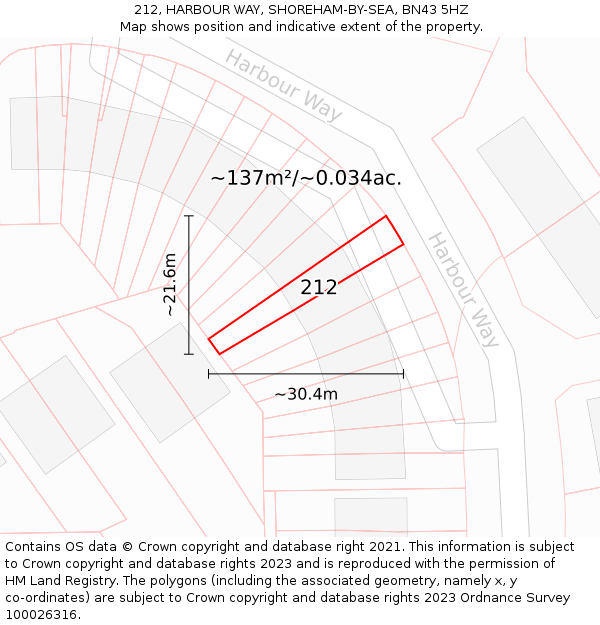 212, HARBOUR WAY, SHOREHAM-BY-SEA, BN43 5HZ: Plot and title map