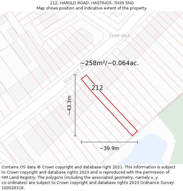 212, HAROLD ROAD, HASTINGS, TN35 5NG: Plot and title map