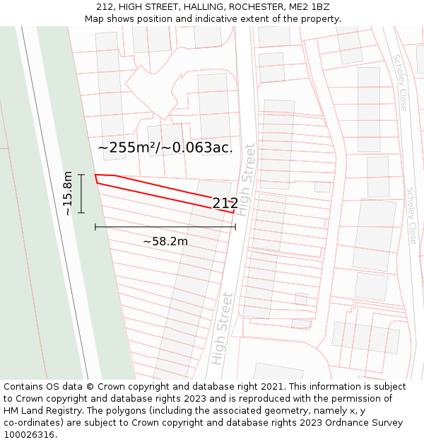 212, HIGH STREET, HALLING, ROCHESTER, ME2 1BZ: Plot and title map