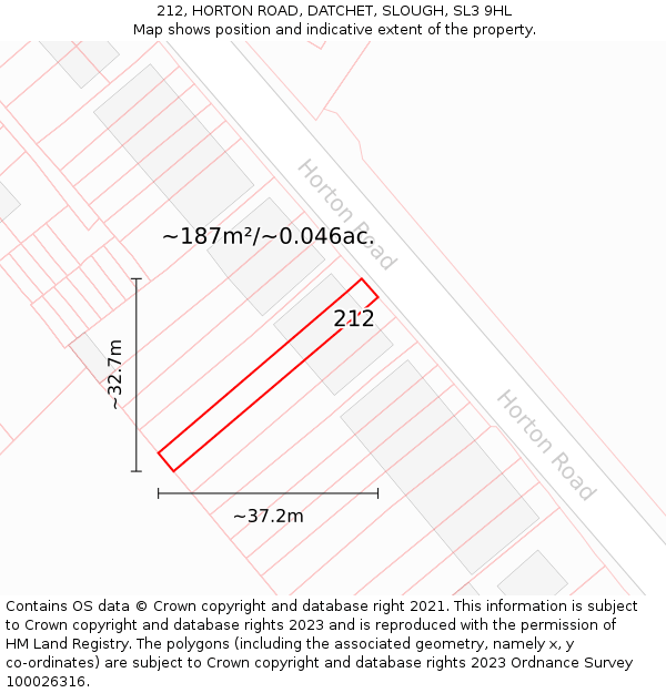 212, HORTON ROAD, DATCHET, SLOUGH, SL3 9HL: Plot and title map