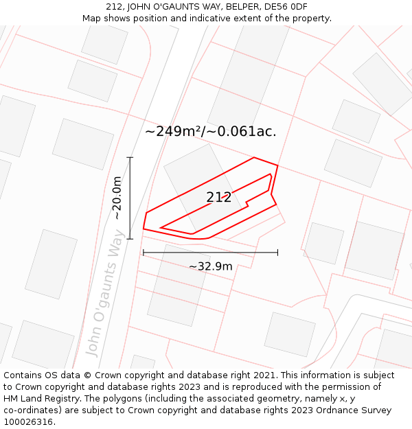 212, JOHN O'GAUNTS WAY, BELPER, DE56 0DF: Plot and title map