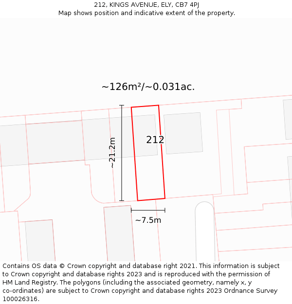 212, KINGS AVENUE, ELY, CB7 4PJ: Plot and title map