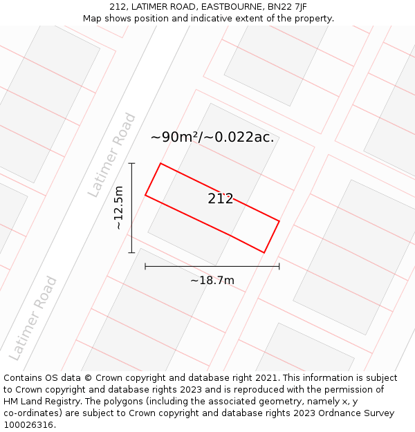 212, LATIMER ROAD, EASTBOURNE, BN22 7JF: Plot and title map
