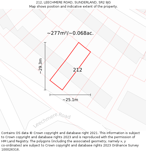 212, LEECHMERE ROAD, SUNDERLAND, SR2 9JG: Plot and title map