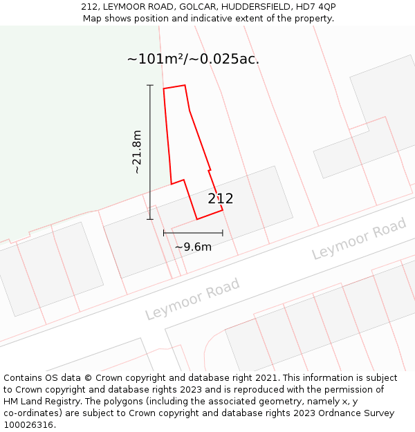 212, LEYMOOR ROAD, GOLCAR, HUDDERSFIELD, HD7 4QP: Plot and title map