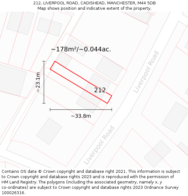 212, LIVERPOOL ROAD, CADISHEAD, MANCHESTER, M44 5DB: Plot and title map