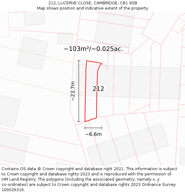 212, LUCERNE CLOSE, CAMBRIDGE, CB1 9SB: Plot and title map