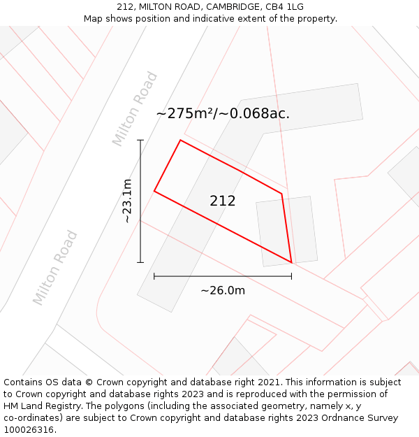 212, MILTON ROAD, CAMBRIDGE, CB4 1LG: Plot and title map