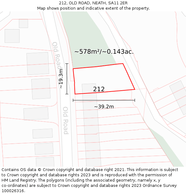 212, OLD ROAD, NEATH, SA11 2ER: Plot and title map