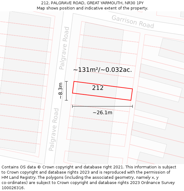 212, PALGRAVE ROAD, GREAT YARMOUTH, NR30 1PY: Plot and title map