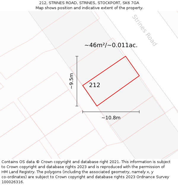 212, STRINES ROAD, STRINES, STOCKPORT, SK6 7GA: Plot and title map