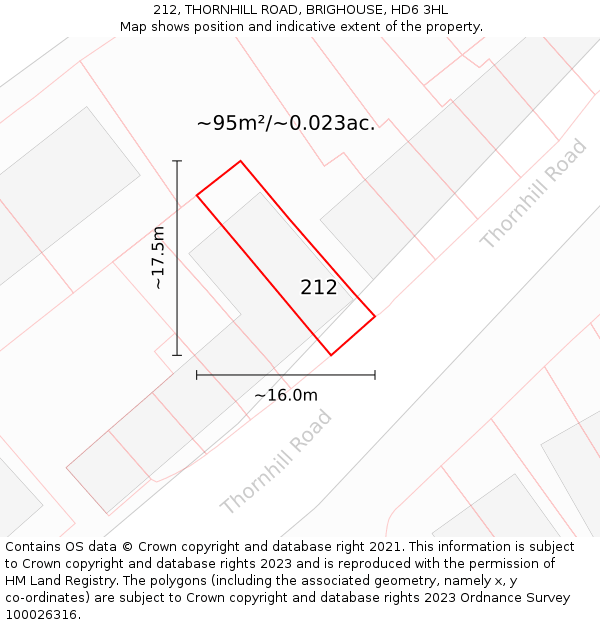 212, THORNHILL ROAD, BRIGHOUSE, HD6 3HL: Plot and title map