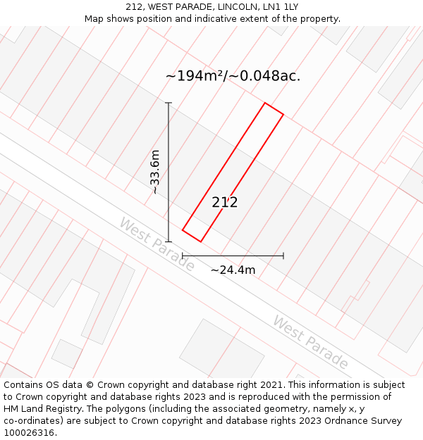 212, WEST PARADE, LINCOLN, LN1 1LY: Plot and title map