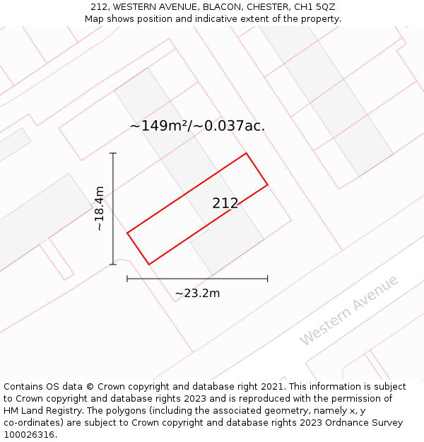 212, WESTERN AVENUE, BLACON, CHESTER, CH1 5QZ: Plot and title map