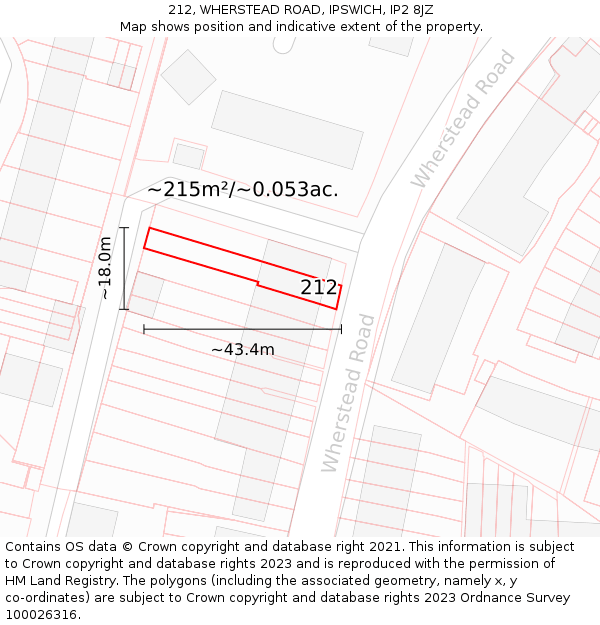 212, WHERSTEAD ROAD, IPSWICH, IP2 8JZ: Plot and title map