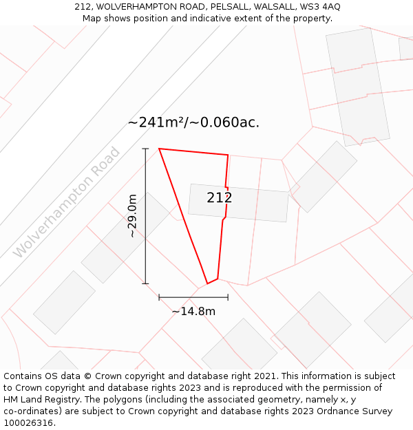 212, WOLVERHAMPTON ROAD, PELSALL, WALSALL, WS3 4AQ: Plot and title map