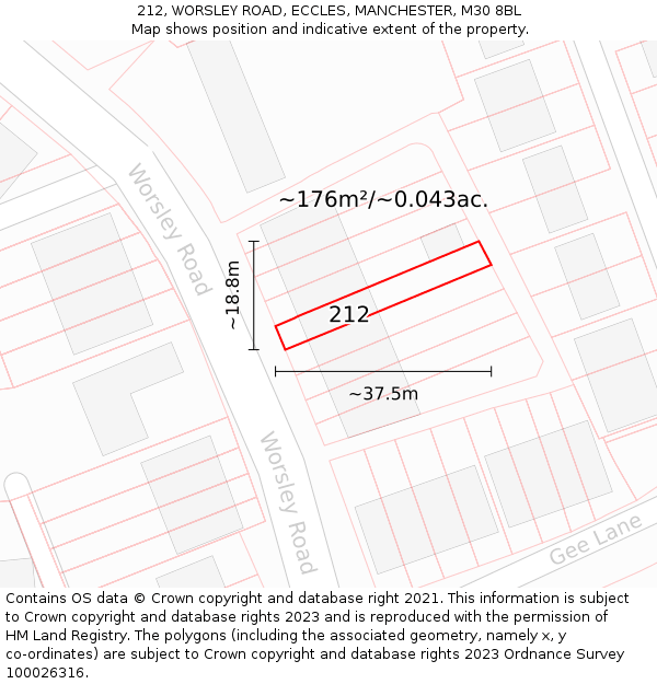212, WORSLEY ROAD, ECCLES, MANCHESTER, M30 8BL: Plot and title map