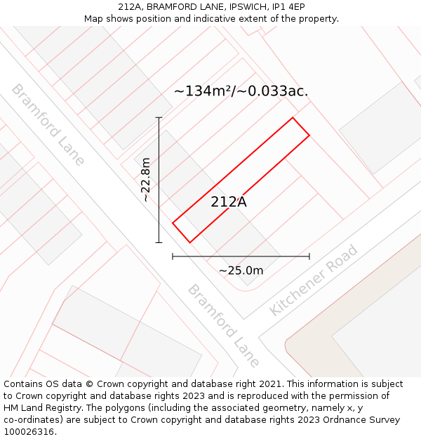 212A, BRAMFORD LANE, IPSWICH, IP1 4EP: Plot and title map