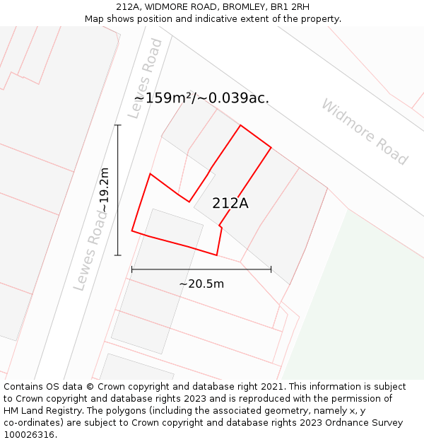 212A, WIDMORE ROAD, BROMLEY, BR1 2RH: Plot and title map