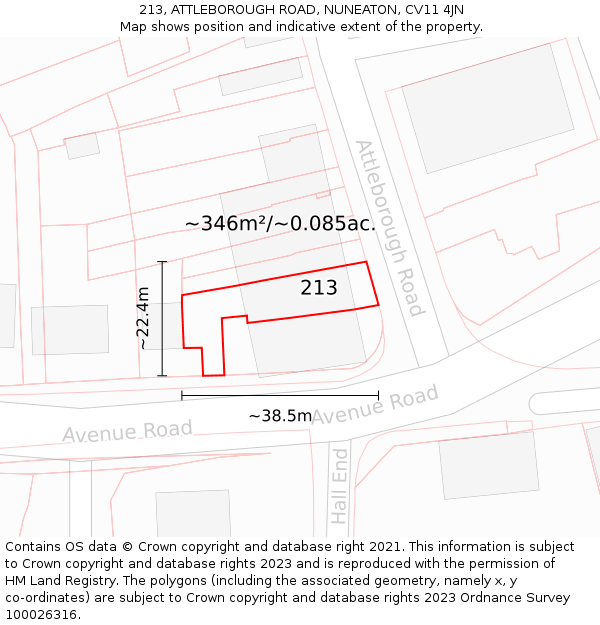 213, ATTLEBOROUGH ROAD, NUNEATON, CV11 4JN: Plot and title map